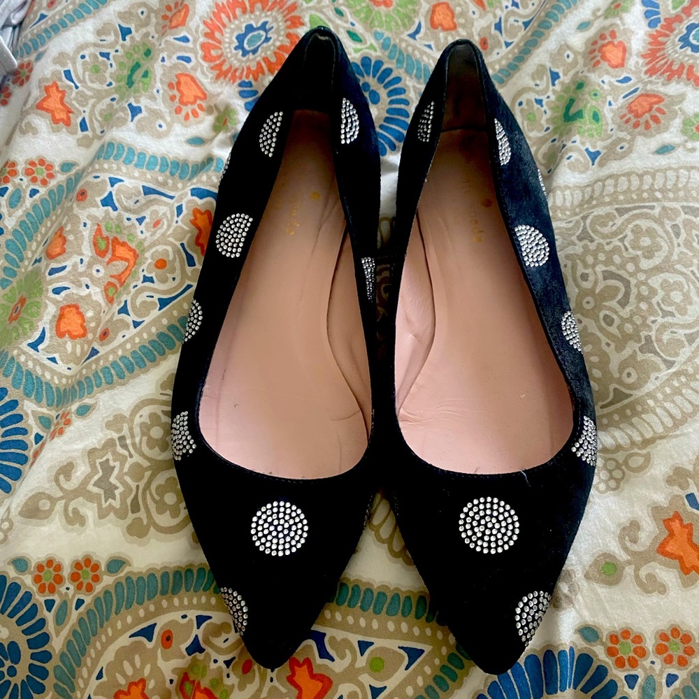 Kate Spade black and rhinestone suede flats